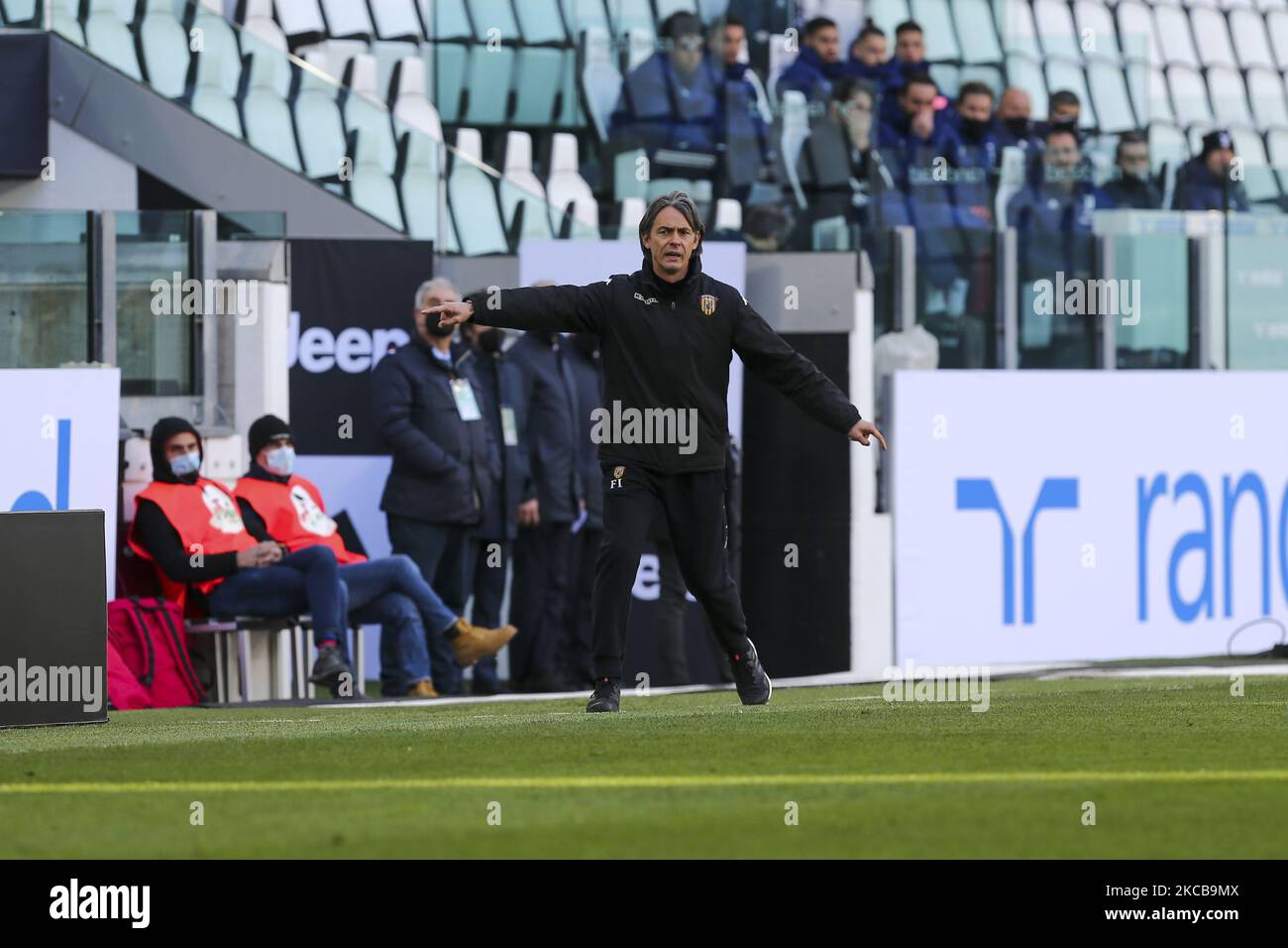 Filippo Inzaghi, head coach of Benevento Calcio during the Serie A football match between Juventus FC and Benevento Calcio at Allianz Stadium on March 21, 2021 in Turin, Italy. Juventus lost 0-1 over Benevento. (Photo by Massimiliano Ferraro/NurPhoto) Stock Photo