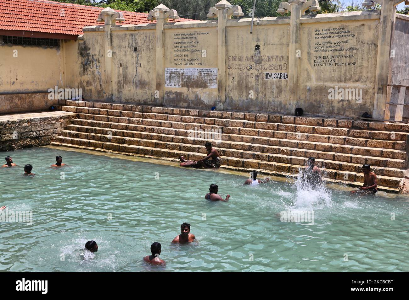 Hindu devotees bathe in the Keerimalai Sacred Hot Springs on the