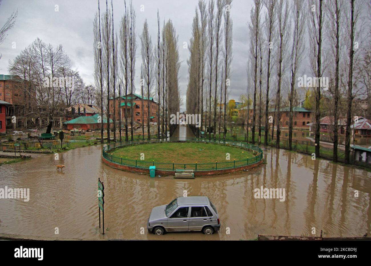 a-car-is-seen-in-the-water-logged-premises-of-historic-amar-singh