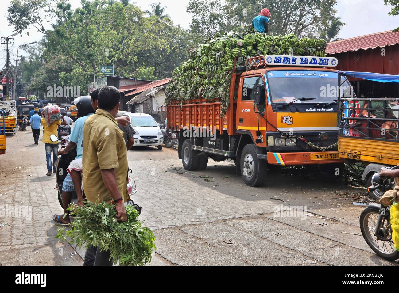 Truck loaded with bananas at the Chalai market in the city of Thiruvananthapuram (Trivandrum), Kerala, India. (Photo by Creative Touch Imaging Ltd./NurPhoto) Stock Photo