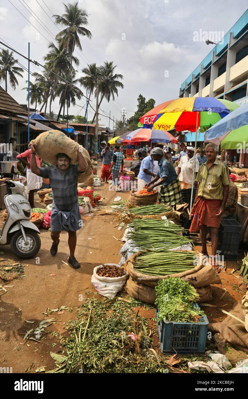 Fruit and vegetables being sold at the Chalai market in the city of Thiruvananthapuram (Trivandrum), Kerala, India. (Photo by Creative Touch Imaging Ltd./NurPhoto) Stock Photo