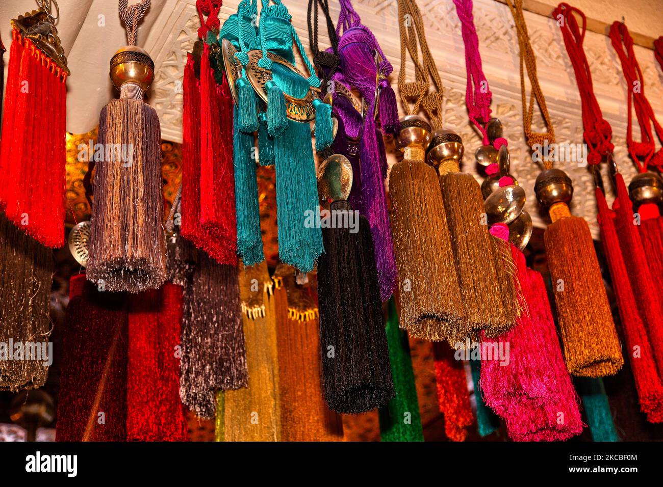 Decorative tassels at a shop in the textile souk (textile market) in