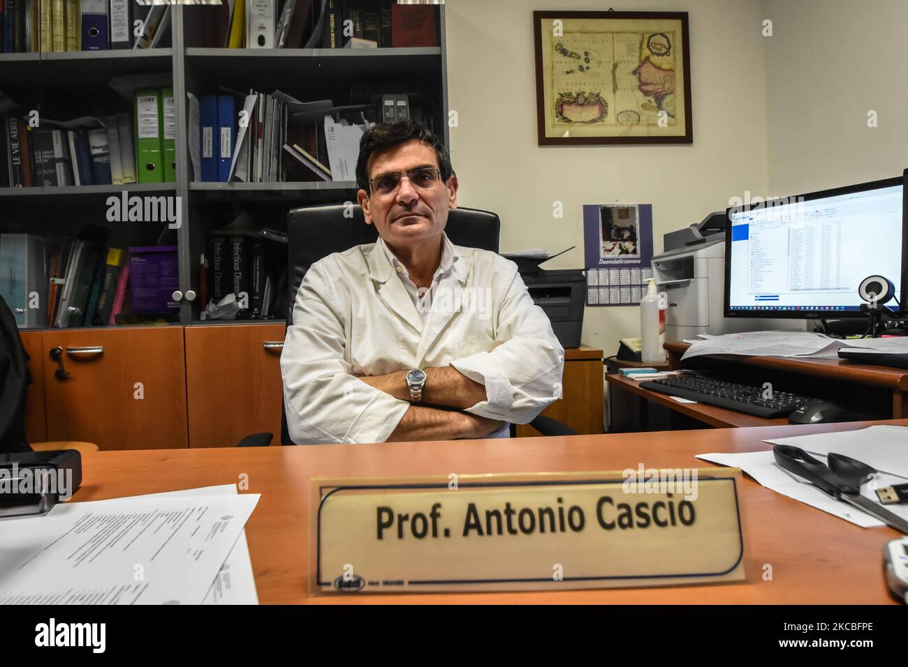 The Doctor Antonio Cascio is the director of the infectious and tropical diseases department of the 'Giaccone' Polyclinic in Palermo. He is responsible for Phase 2 of the trial of the Italian anti Covid vaccine, GrAd-Cov.2, produced by the Italian biotechnology company ReiThera, in collaboration with the 'Spallanzani' Institute in Rome. Italy, Sicily, Palermo, 25 March 2021 (Photo by Francesco Militello Mirto/NurPhoto) Stock Photo