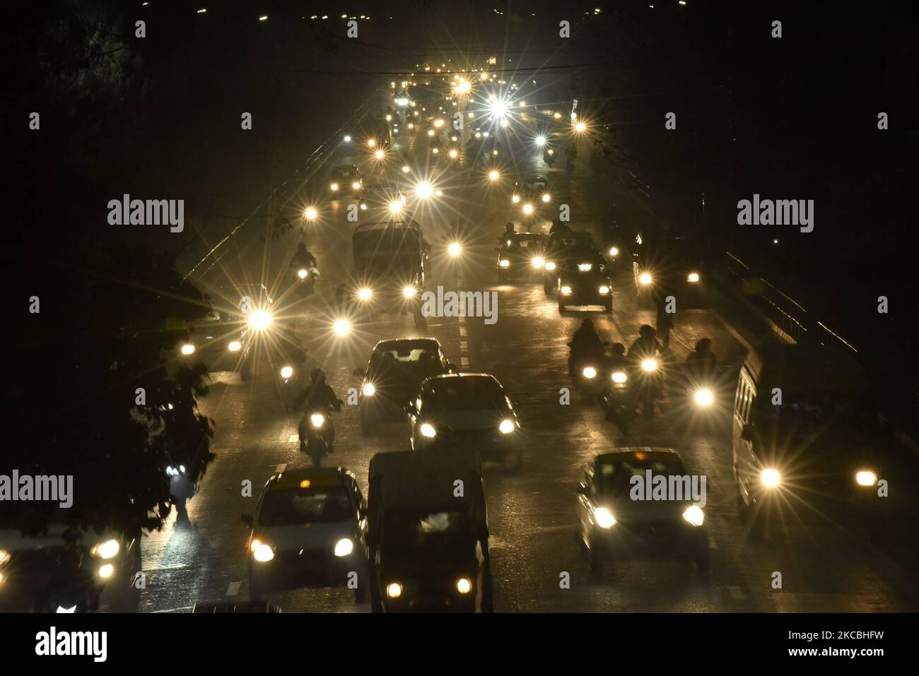 Vehicles seen in a smoggy and foggy weather in Kathmandu, Nepal on ...