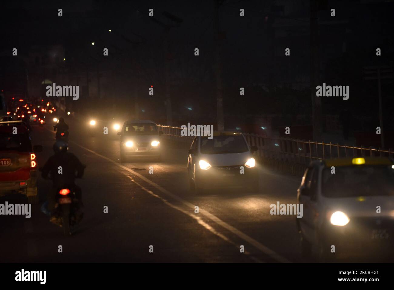 Vehicles seen in a smoggy and foggy weather in Kathmandu, Nepal on ...