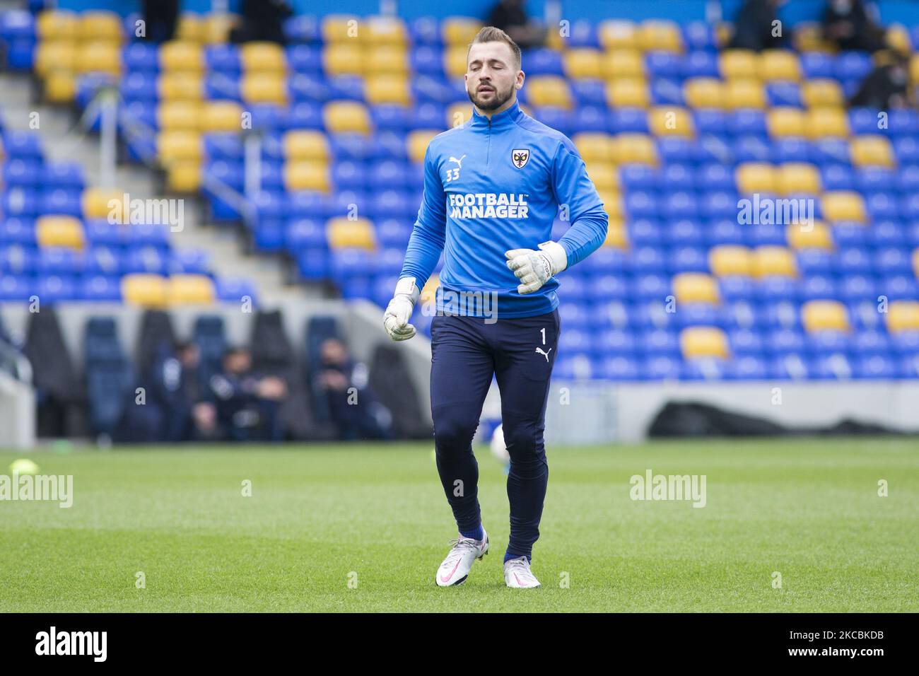 Sam Walker of AFC Wimbledon warms up during the Sky Bet League 1 match between AFC Wimbledon and Northampton Town at the Plough Lane, Wimbledon on Saturday 27th March 2021. (Photo by Federico Maranesi/MI News/NurPhoto) Stock Photo