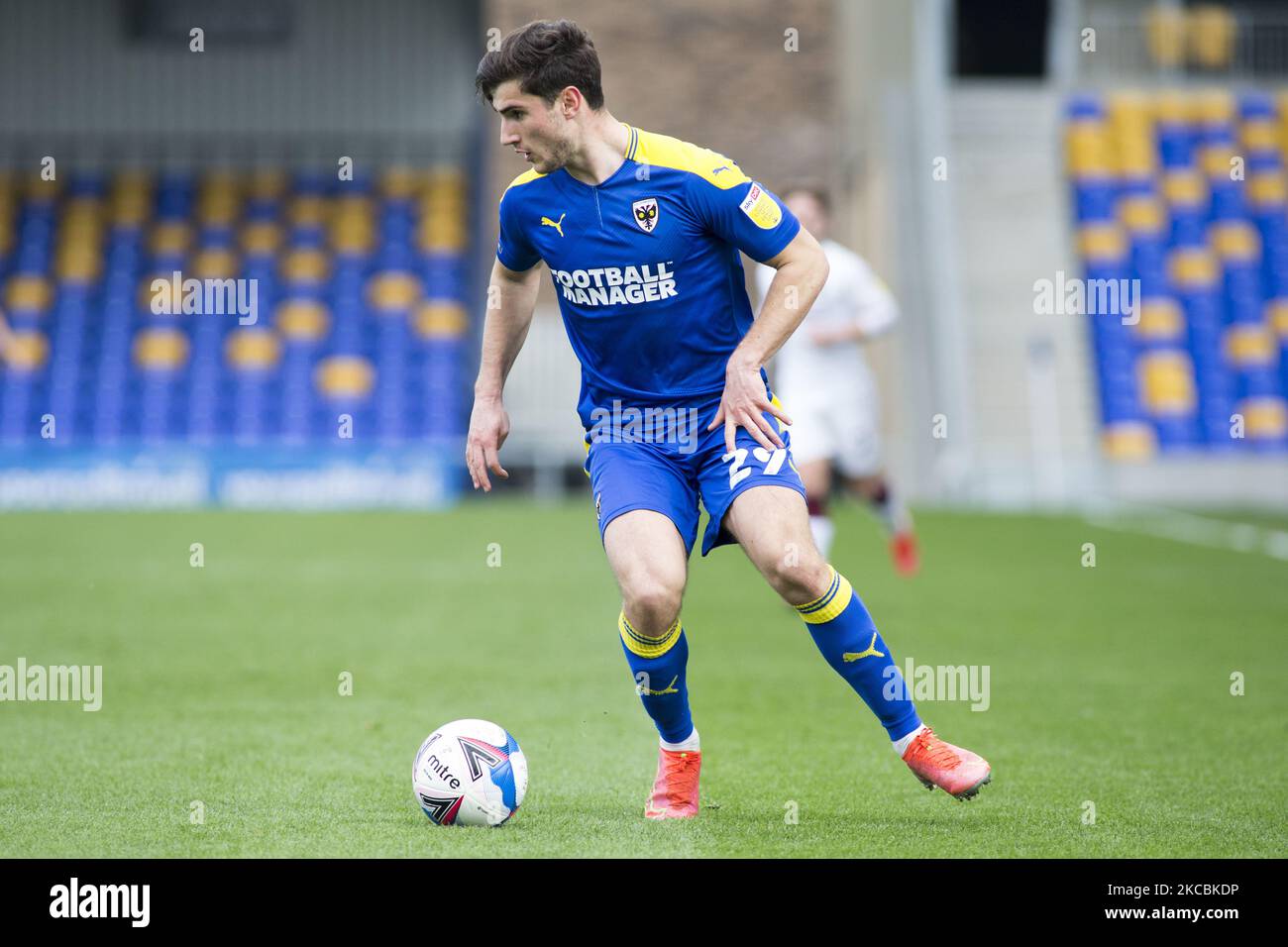 Ryan Longman of AFC Wimbledon controls the ball during the Sky Bet League 1 match between AFC Wimbledon and Northampton Town at the Plough Lane, Wimbledon on Saturday 27th March 2021. (Photo by Federico Maranesi/MI News/NurPhoto) Stock Photo