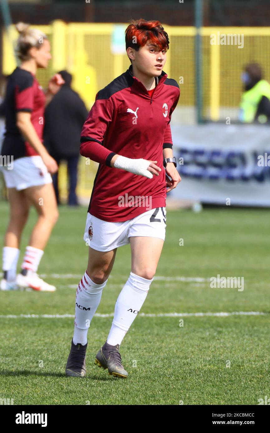 Anita Coda of AC Milan in action during the Women Serie A match between FC Internazionale and AC Milan at Suning Youth Development Centre in memory of Giacinto Facchetti on March 28, 2021 in Milan, Italy. (Photo by Mairo Cinquetti/NurPhoto) Stock Photo