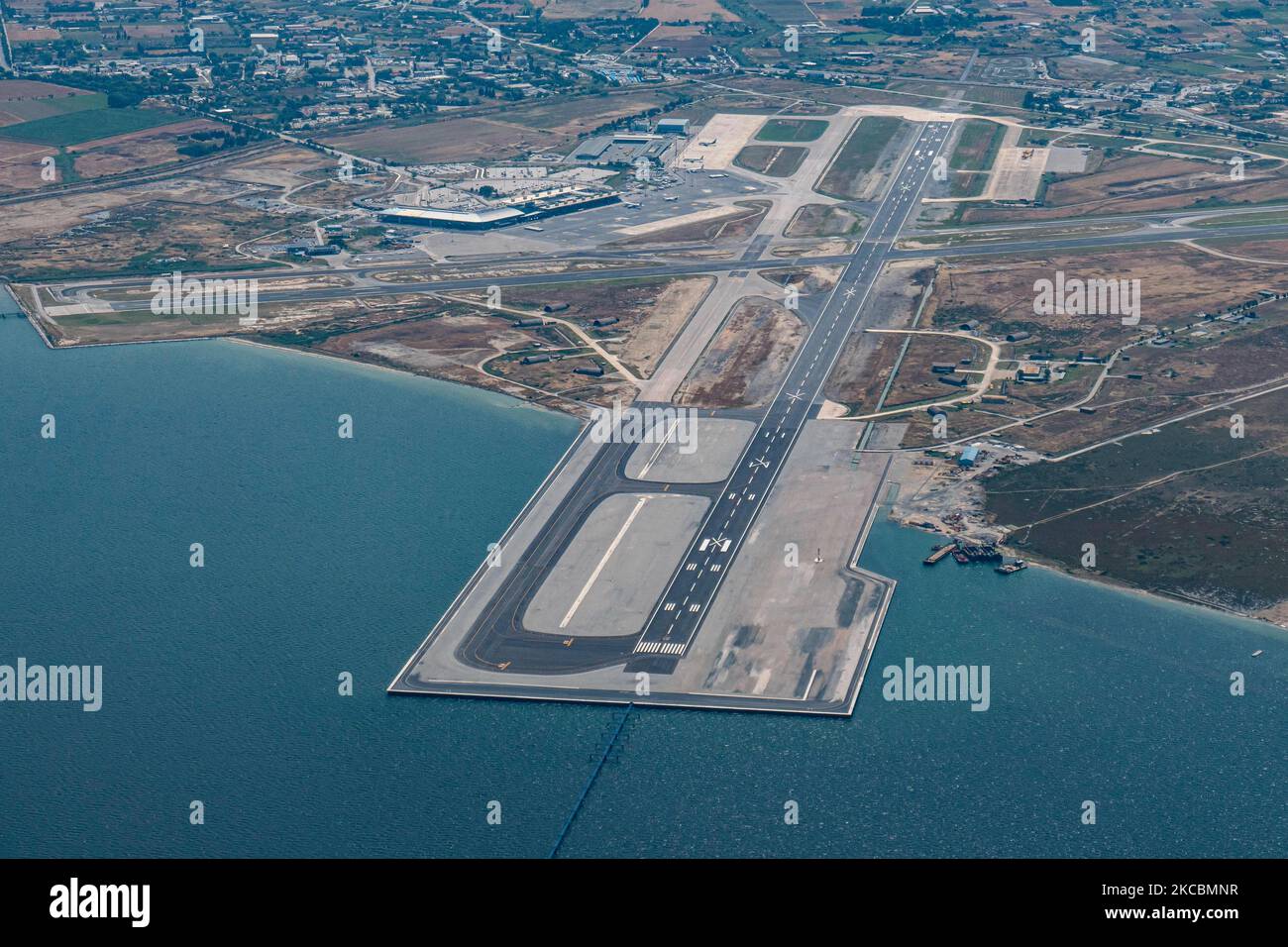 Aerial view from an aircraft window during a flight, of Thessaloniki