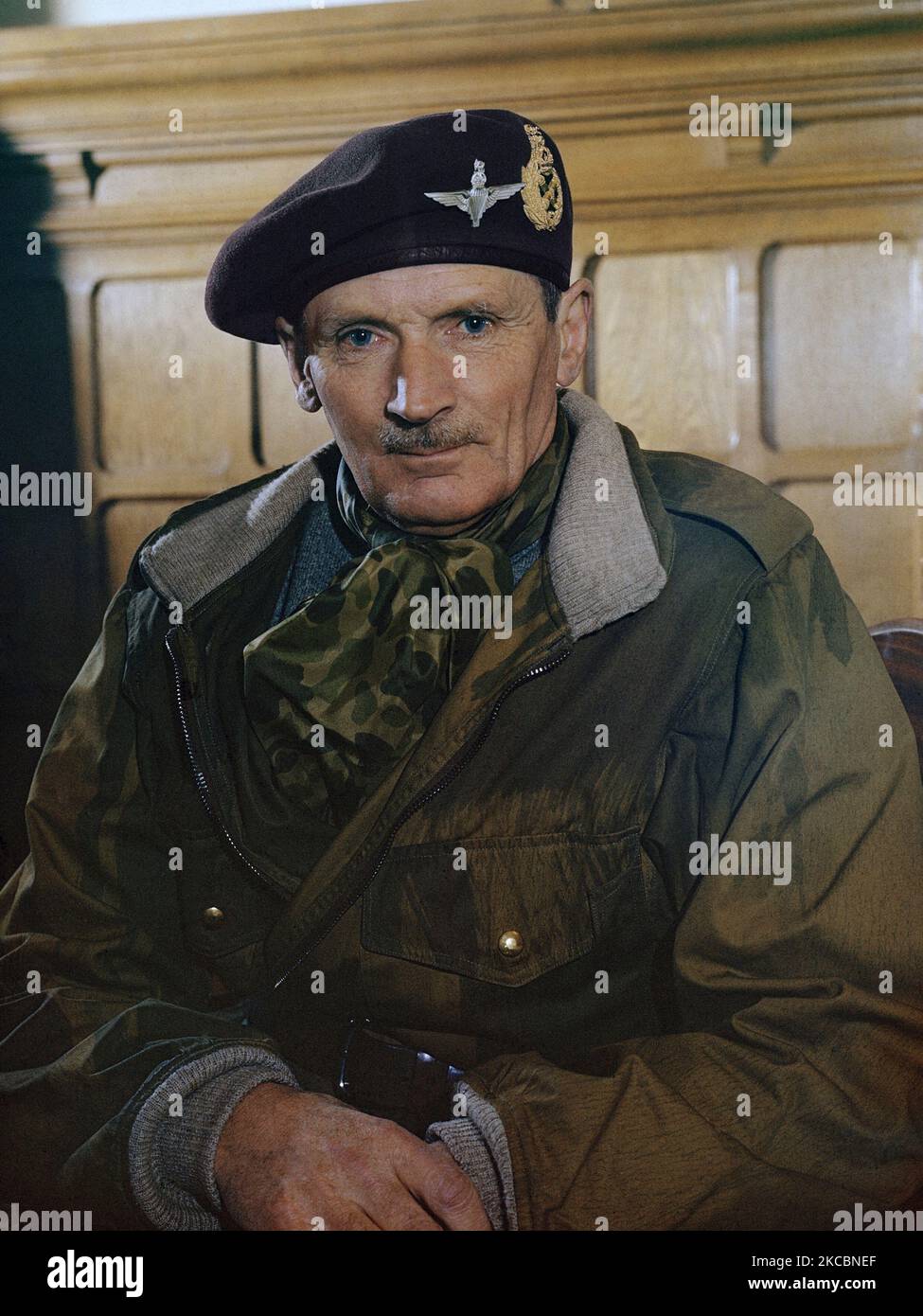 Portrait of Field Marshal Sir Bernard Montgomery of the British Army during WWII, 1944. Stock Photo