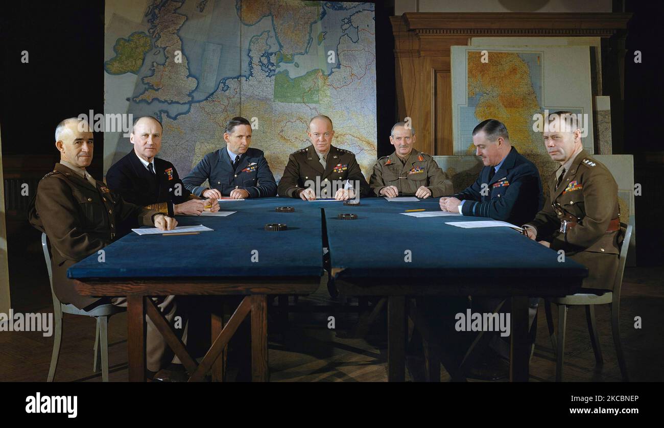 Members of the Supreme Command engaged in a meeting towards the end of WWII. Stock Photo