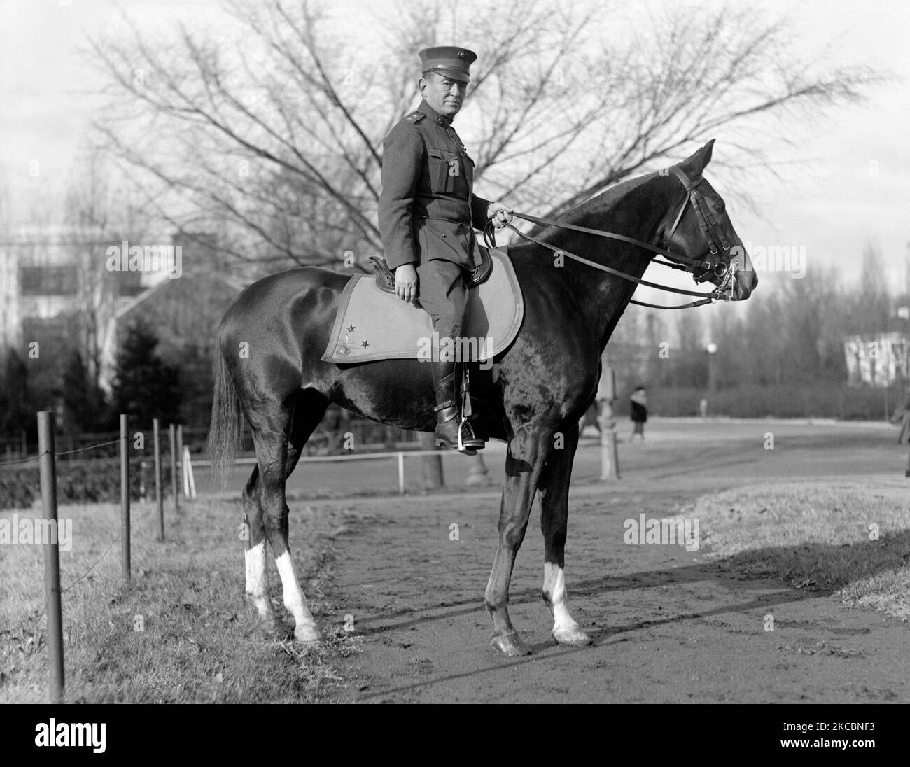 General John Archer Lejeune on horseback, 1920. Stock Photo