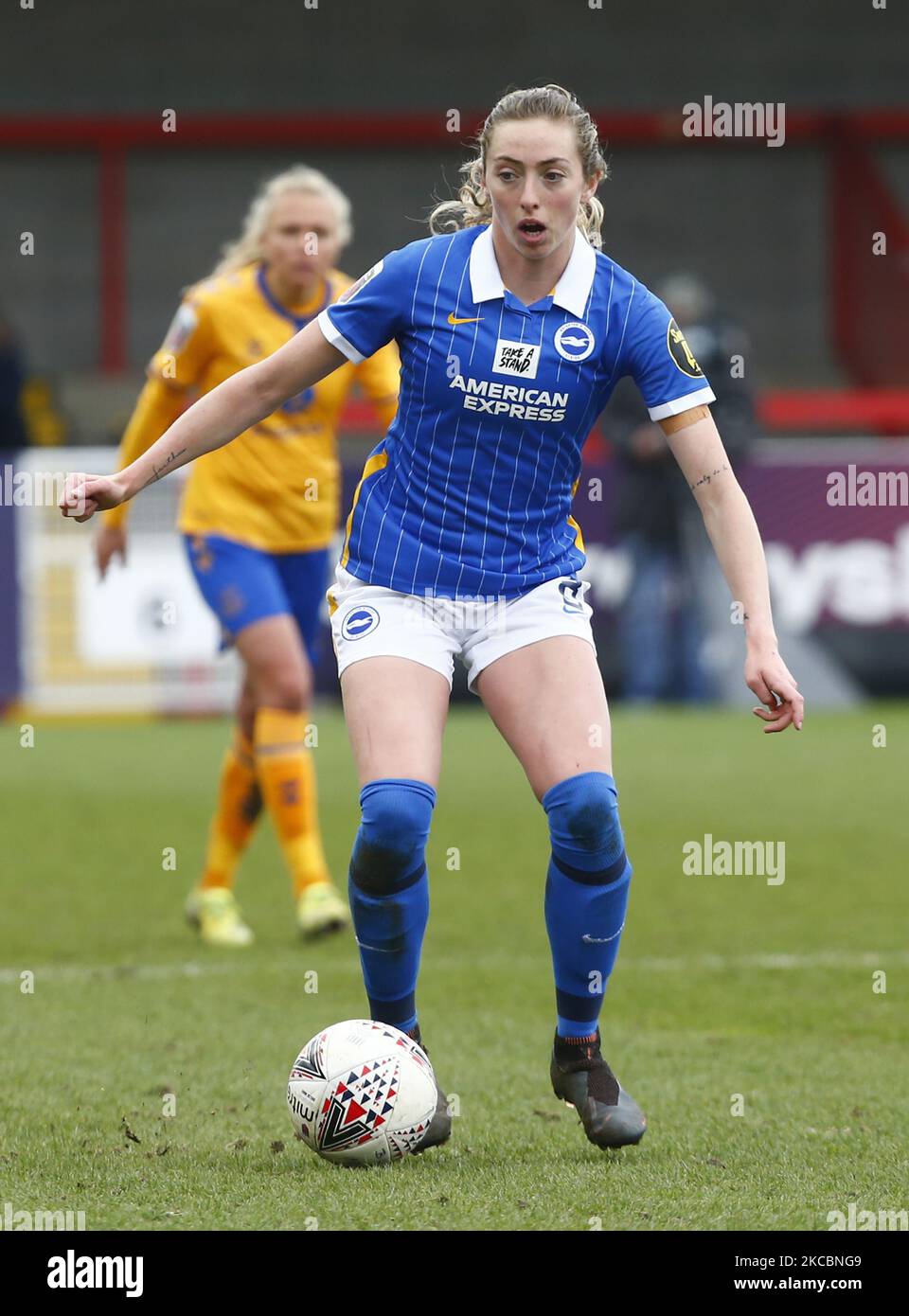Megan Connolly of Brighton and Hove Albion WFC during Barclays FA Women Super League match between Brighton and Hove Albion Women and Everton Women at The People's Pension Stadium on March 28 , 2021 in Crawley, England (Photo by Action Foto Sport/NurPhoto) Stock Photo