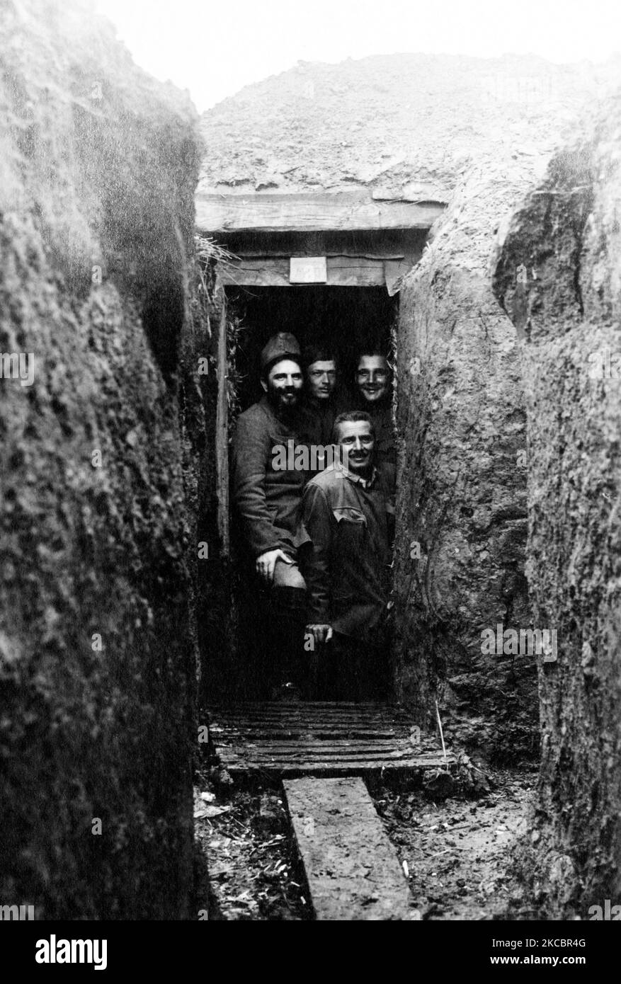 Vew of a trench used by soldiers during the First World War, 1916. Stock Photo
