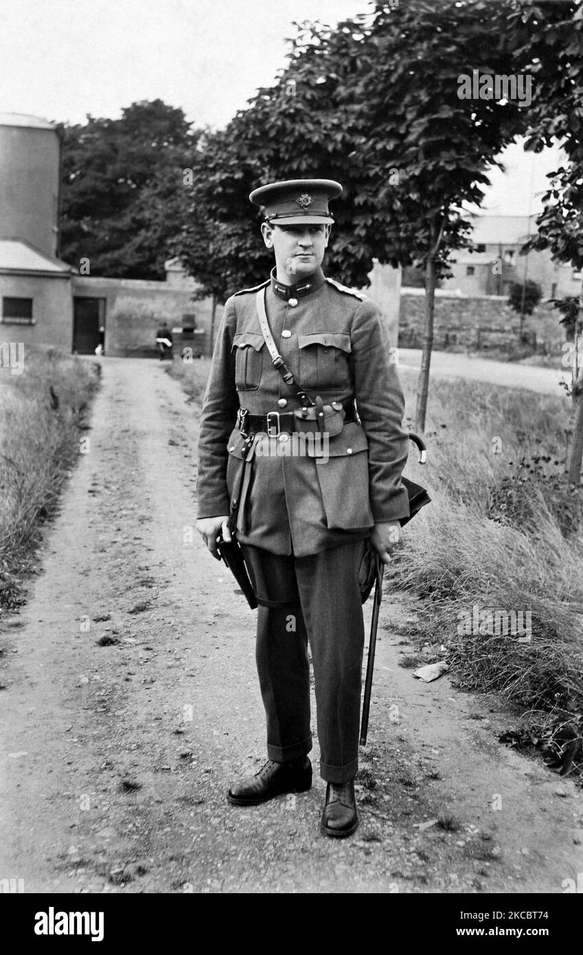 Irish revolutionary leader Michael Collins standing on a dirt path, 1922. Stock Photo