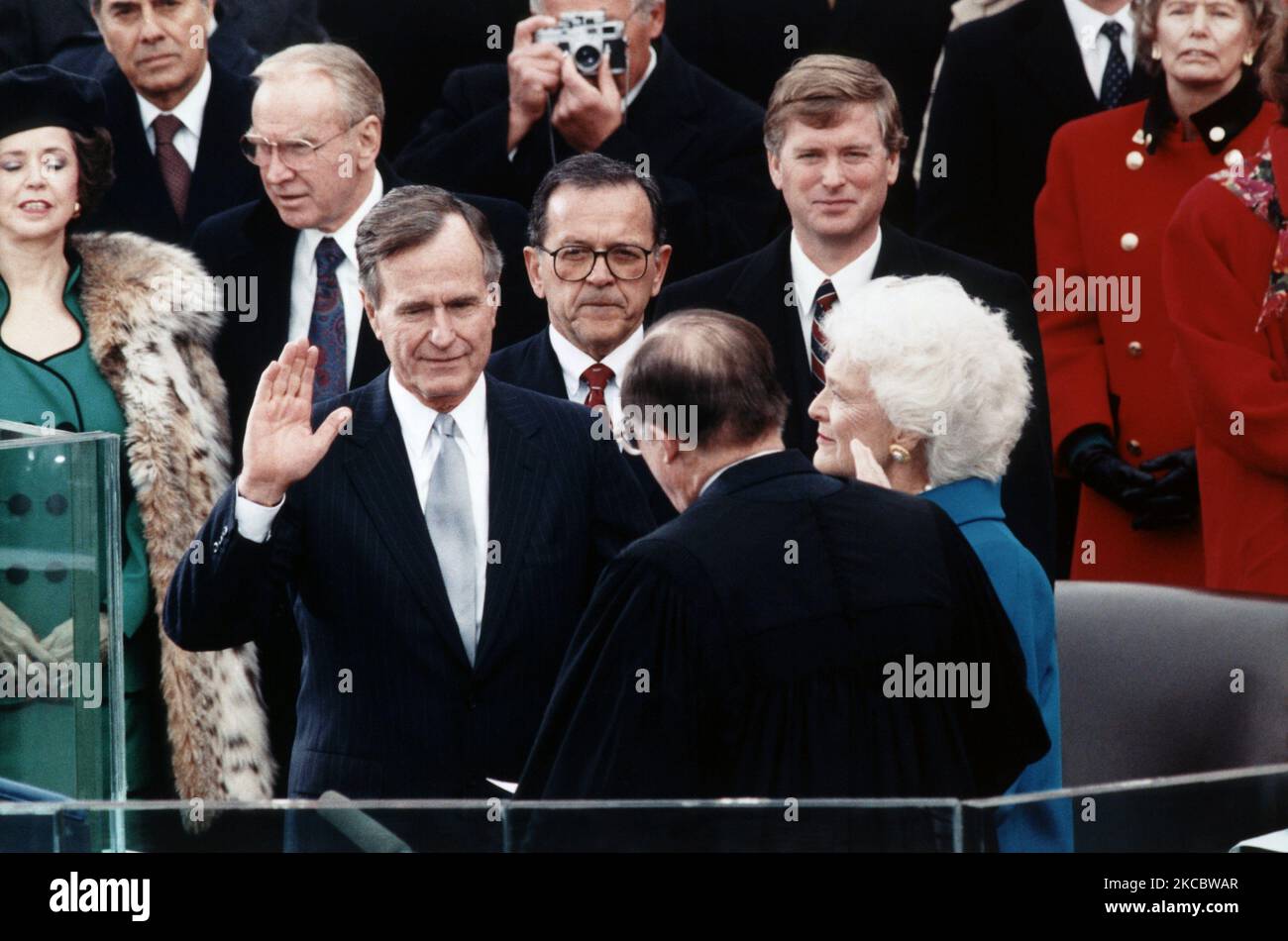 George H.W. Bush taking the oath of office, January 20th, 1989. Stock Photo