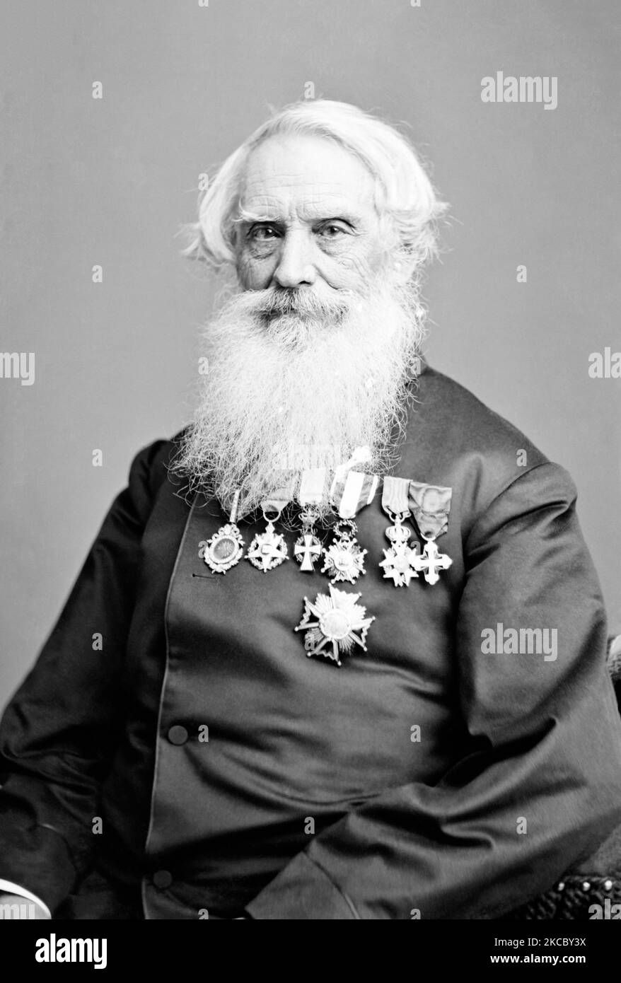 Portrait of Samuel Morse, inventor of the single-wire electric telegraph system, 1866. Stock Photo