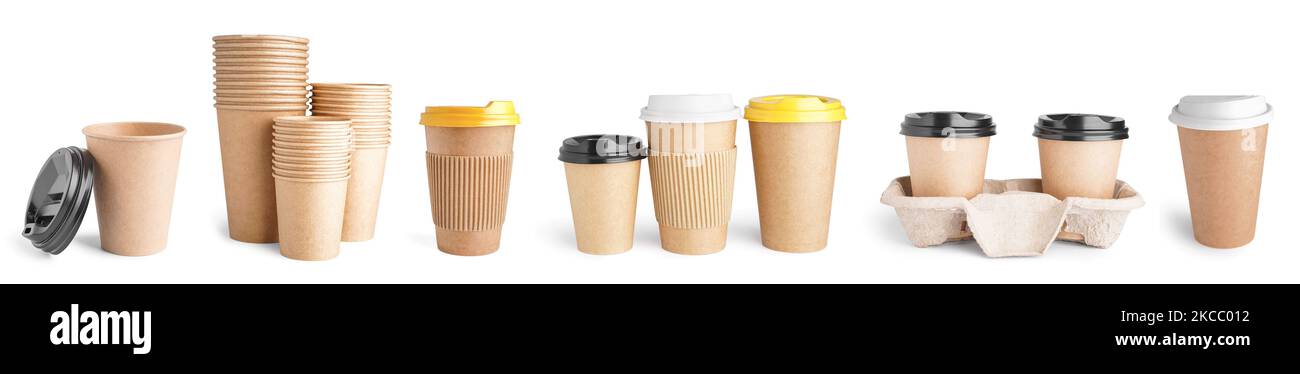 Collection of paper cups on white background Stock Photo - Alamy