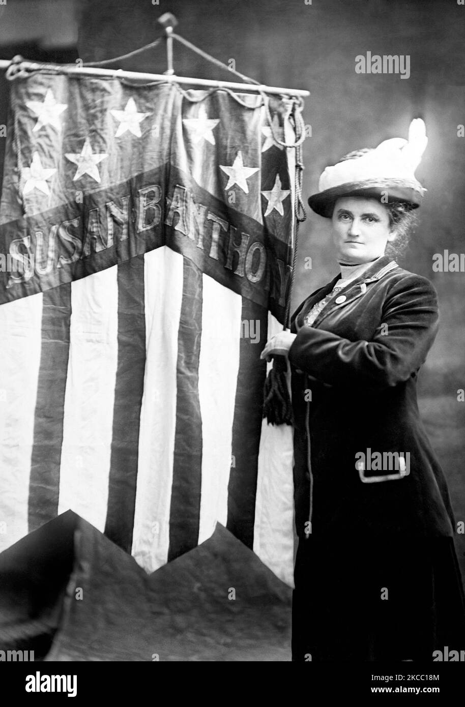 Lucy E. Anthony with a Susan B. Anthony Banner Stock Photo