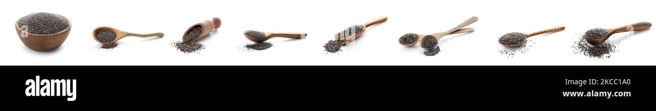 Collection of healthy chia seeds on white background Stock Photo - Alamy