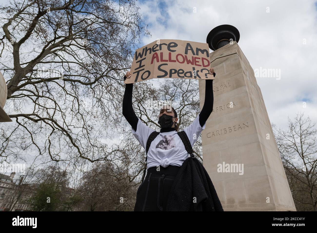 LONDON, UNITED KINGDOM - APRIL 03, 2021: Demonstrators march through central London in a protest against government’s Police, Crime, Sentencing and Courts Bill, which would give officers and the Home Secretary new powers to impose conditions on protests and public processions, on 03 April, 2021 in London, England. The demonstration is part of a national day of action with protests happening across the UK. (Photo by WIktor Szymanowicz/NurPhoto) Stock Photo