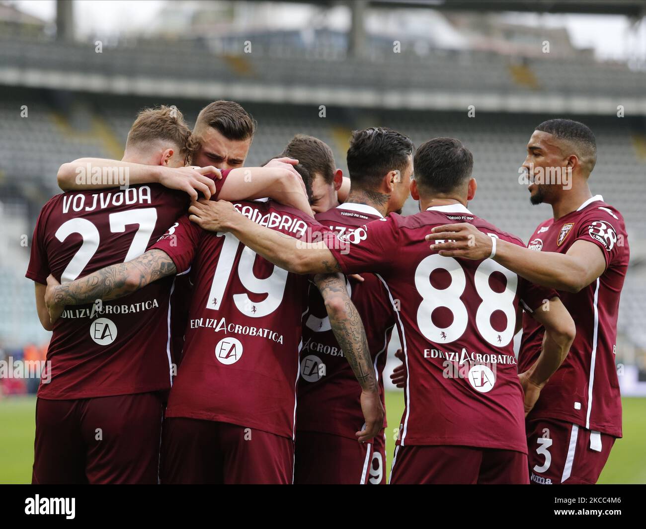 Torino Team during the Serie A football match between Torino FC and Juventus FC at Olympic Grande Torino Stadium on April 03, 2021 in Turin, Italy. (Photo by Loris Roselli/NurPhoto) Stock Photo