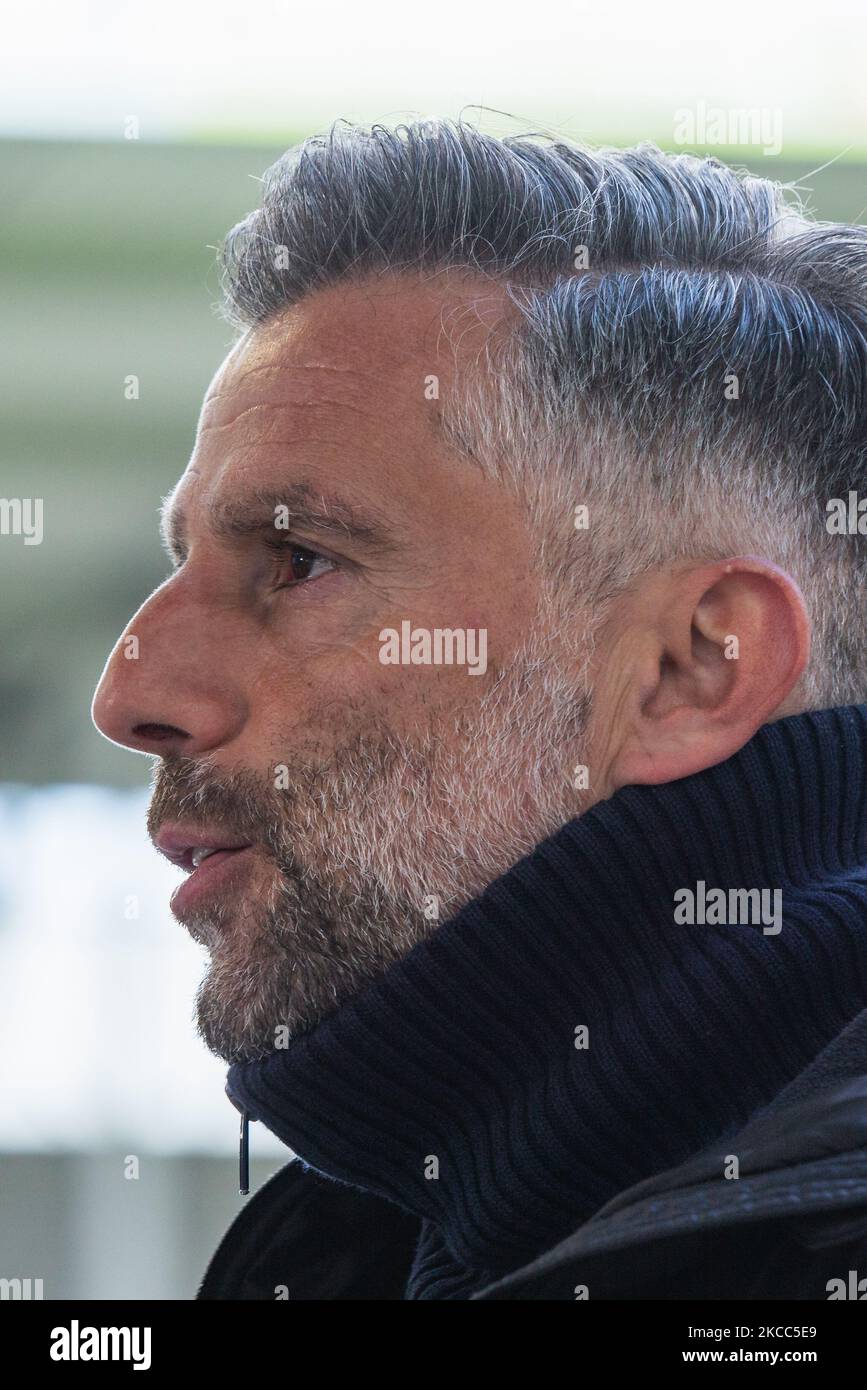 Head coach Tomas Oral of FC Ingolstadt 04 gives an interview prior the 3. Liga match between 1. FC Magdeburg and FC Ingolstadt 04 at MDCC-Arena on April 03, 2021 in Magdeburg, Germany. (Photo by Peter Niedung/NurPhoto) Stock Photo