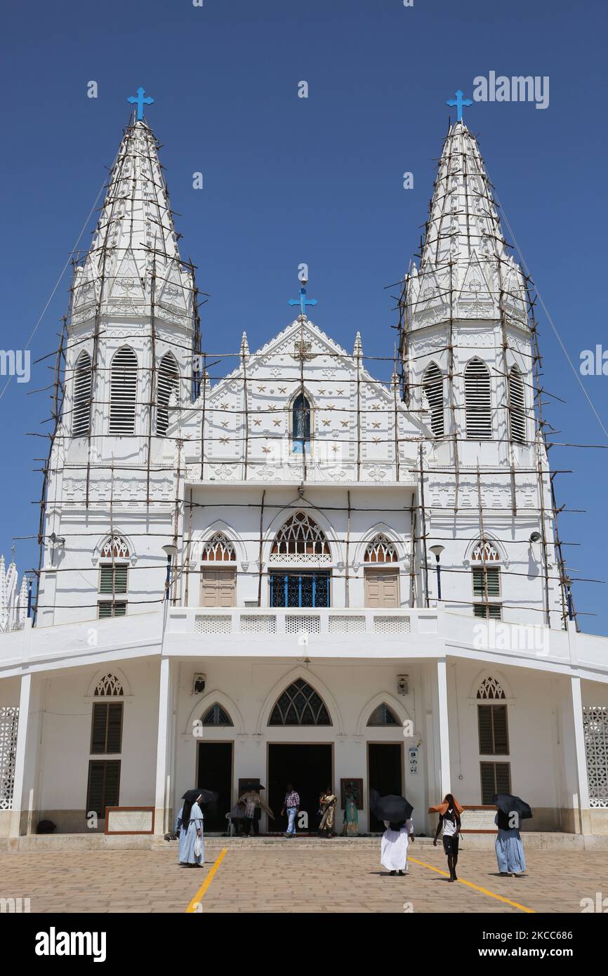 Annai Velankanni Church (Basilica of Our Lady of Good Health) in Velankanni, Tamil Nadu, India. (Photo by Creative Touch Imaging Ltd./NurPhoto) Stock Photo