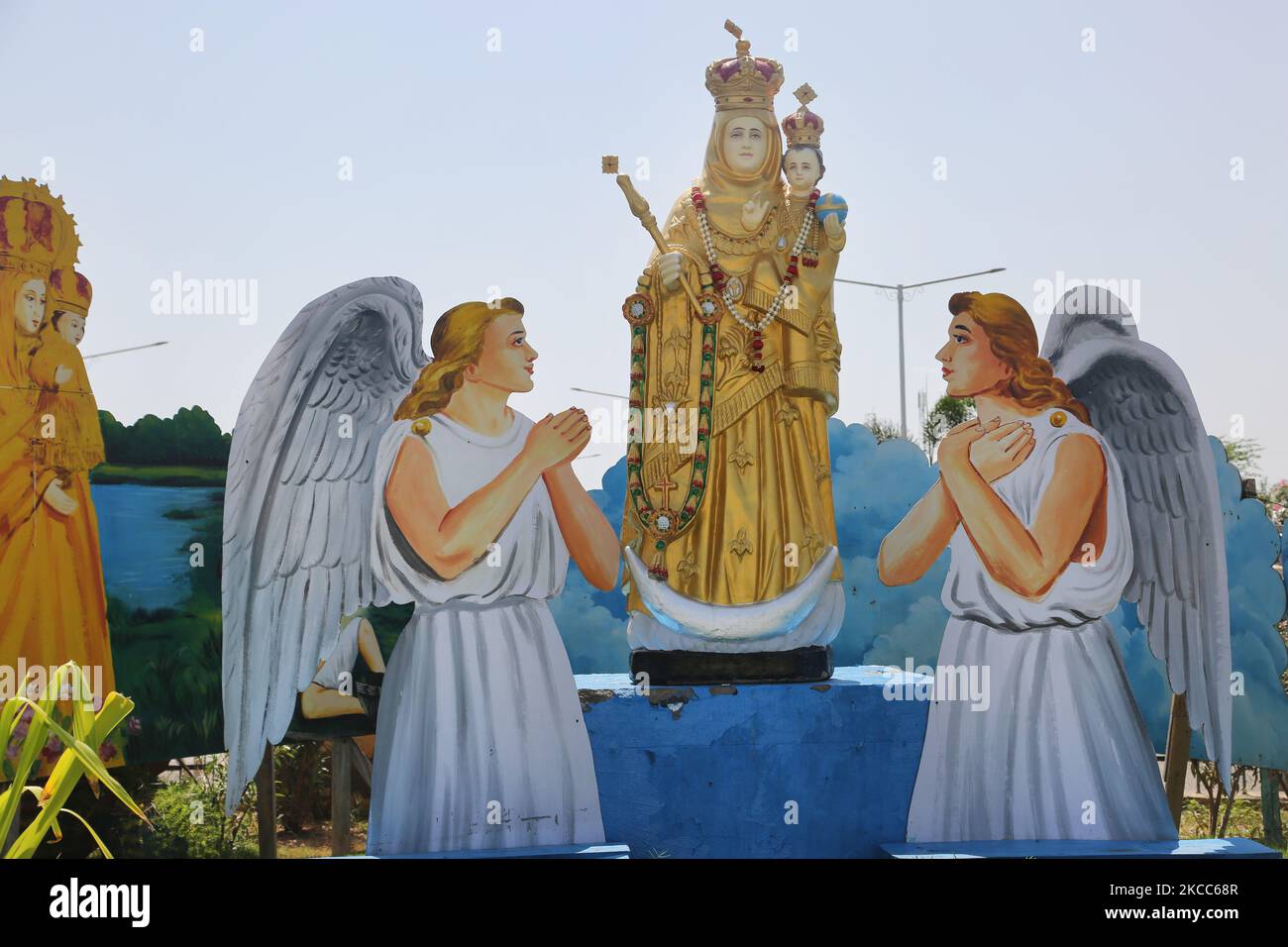 Statue of the Virgin Mary (Our Lady of Good Health) at the Annai Velankanni Church (Basilica of Our Lady of Good Health) in Velankanni, Tamil Nadu, India. (Photo by Creative Touch Imaging Ltd./NurPhoto) Stock Photo