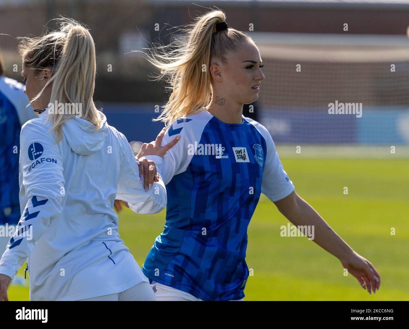 Alisha Lehmann of Everton Ladies (on Loan from West Ham United) during the pre-match warm-up during Barclays FA Women's Super League between Everton Women and Aston Villa Women at Walton Hall Park Stadium, Liverpool UK on 04th April 2021 (Photo by Action Foto Sport/NurPhoto) Stock Photo