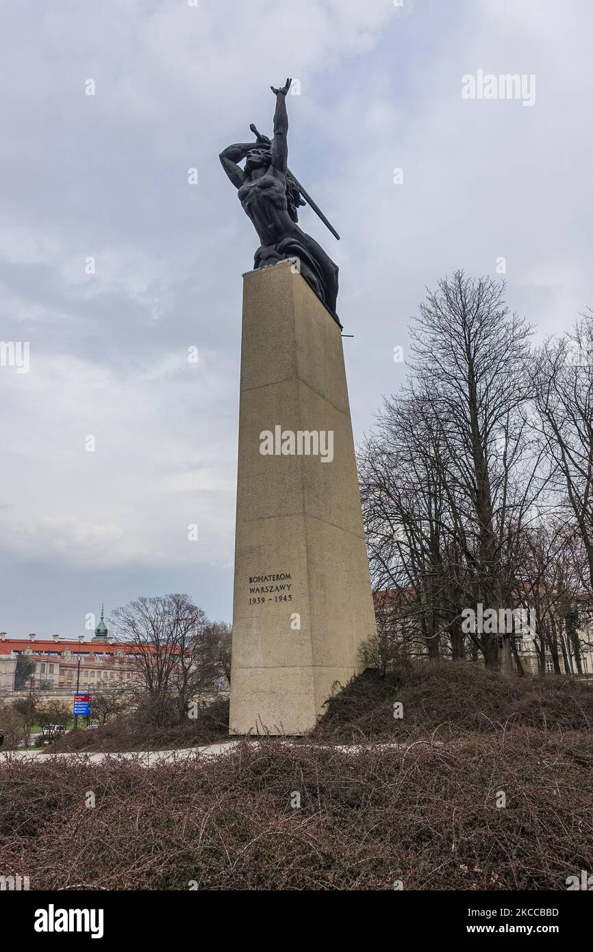 The Monument to the Heroes of Warsaw, also known as the Warsaw Nike statue is seen in Warsaw, Poland, on 1 April 2021 (Photo by Michal Fludra/NurPhoto) Stock Photo