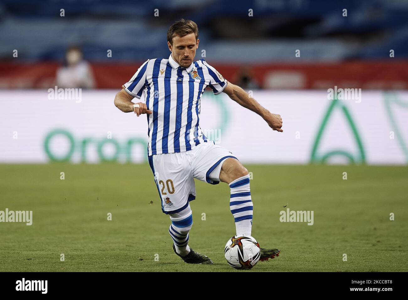 Nacho Monreal of Real Sociedad in action during the Copa Del Rey Final match between Real Sociedad and Athletic Club at Estadio de La Cartuja on April 3, 2021 in Seville, Spain. Sporting stadiums around Spain remain under strict restrictions due to the Coronavirus Pandemic as Government social distancing laws prohibit fans inside venues resulting in games being played behind closed doors. (Photo by Jose Breton/Pics Action/NurPhoto) Stock Photo