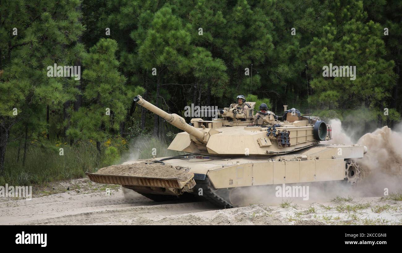 Marines driving an M1 Abrams tank. Stock Photo