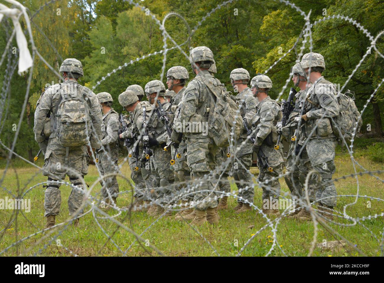 U.S. Army candidates wait at a holding area. Stock Photo
