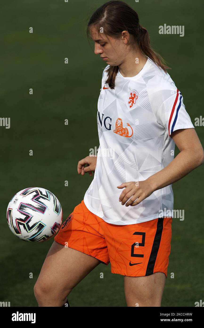 Aniek Nouwen of Netherlands during the warm-up before the Women's International Friendly match between Spain and Netherlands on April 09, 2021 in Marbella, Spain. Sporting stadiums around Spain remain under strict restrictions due to the Coronavirus Pandemic as Government social distancing laws prohibit fans inside venues resulting in games being played behind closed doors. (Photo by Jose Breton/Pics Action/NurPhoto) Stock Photo