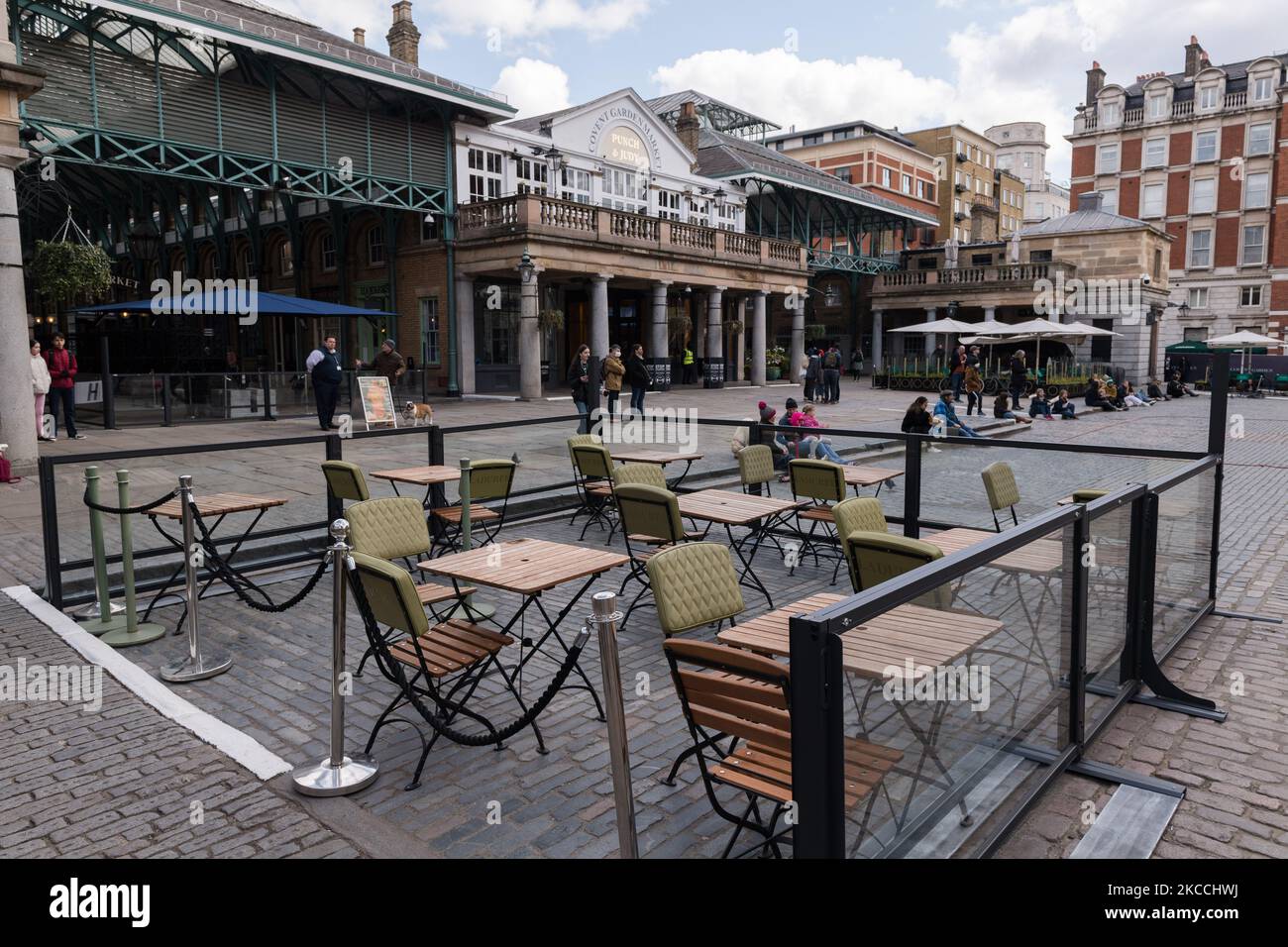LONDON, UNITED KINGDOM APRIL 11, 2021 A view of an outdoor seating