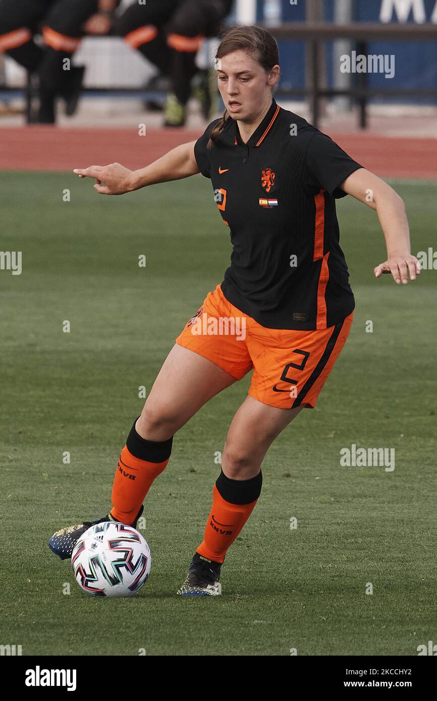 Aniek Nouwen of Netherlands runs with the ball during the Women's International Friendly match between Spain and Netherlands on April 09, 2021 in Marbella, Spain. Sporting stadiums around Spain remain under strict restrictions due to the Coronavirus Pandemic as Government social distancing laws prohibit fans inside venues resulting in games being played behind closed doors. (Photo by Jose Breton/Pics Action/NurPhoto) Stock Photo
