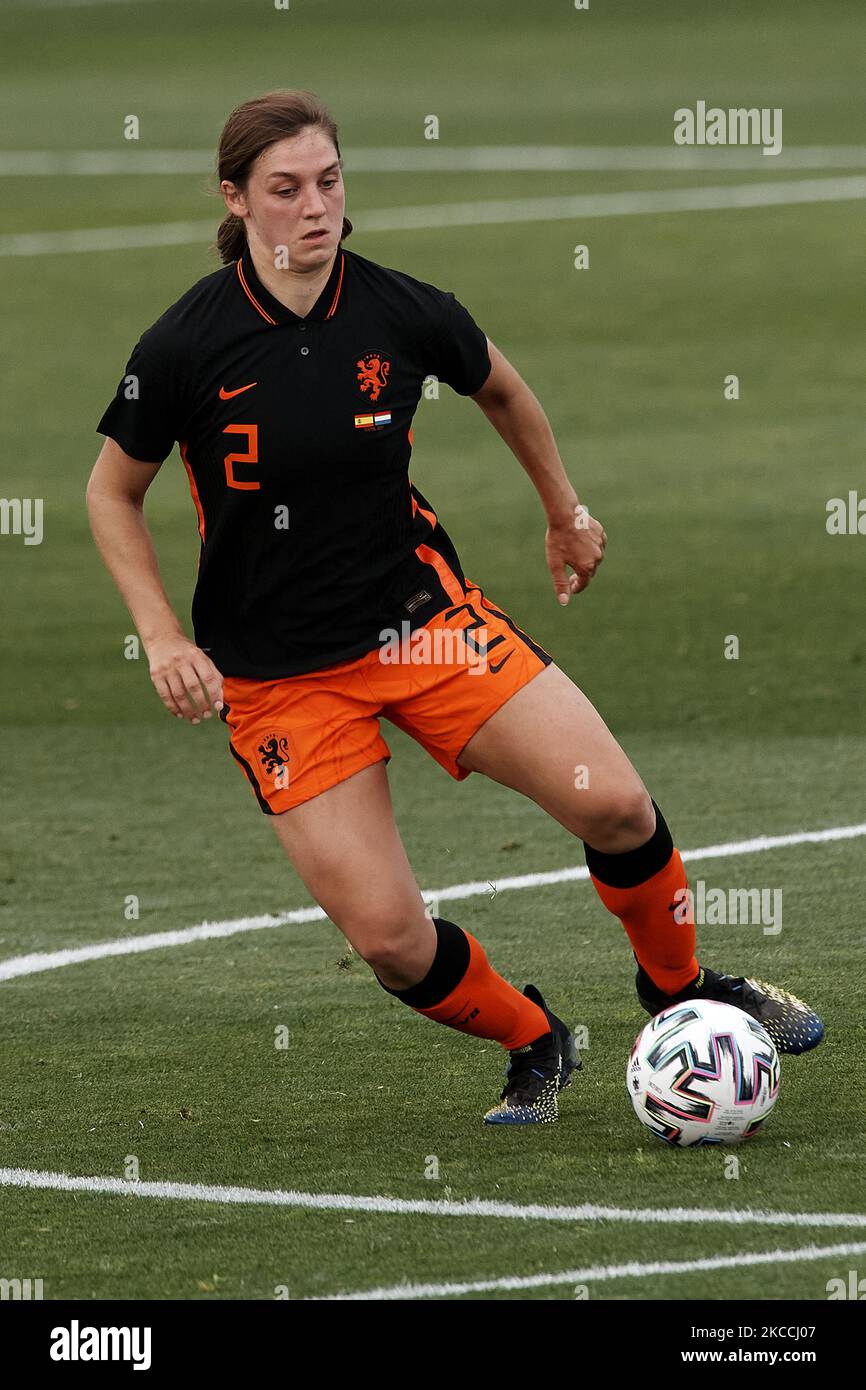 Aniek Nouwen of Netherlands in action during the Women's International Friendly match between Spain and Netherlands on April 09, 2021 in Marbella, Spain. Sporting stadiums around Spain remain under strict restrictions due to the Coronavirus Pandemic as Government social distancing laws prohibit fans inside venues resulting in games being played behind closed doors. (Photo by Jose Breton/Pics Action/NurPhoto) Stock Photo