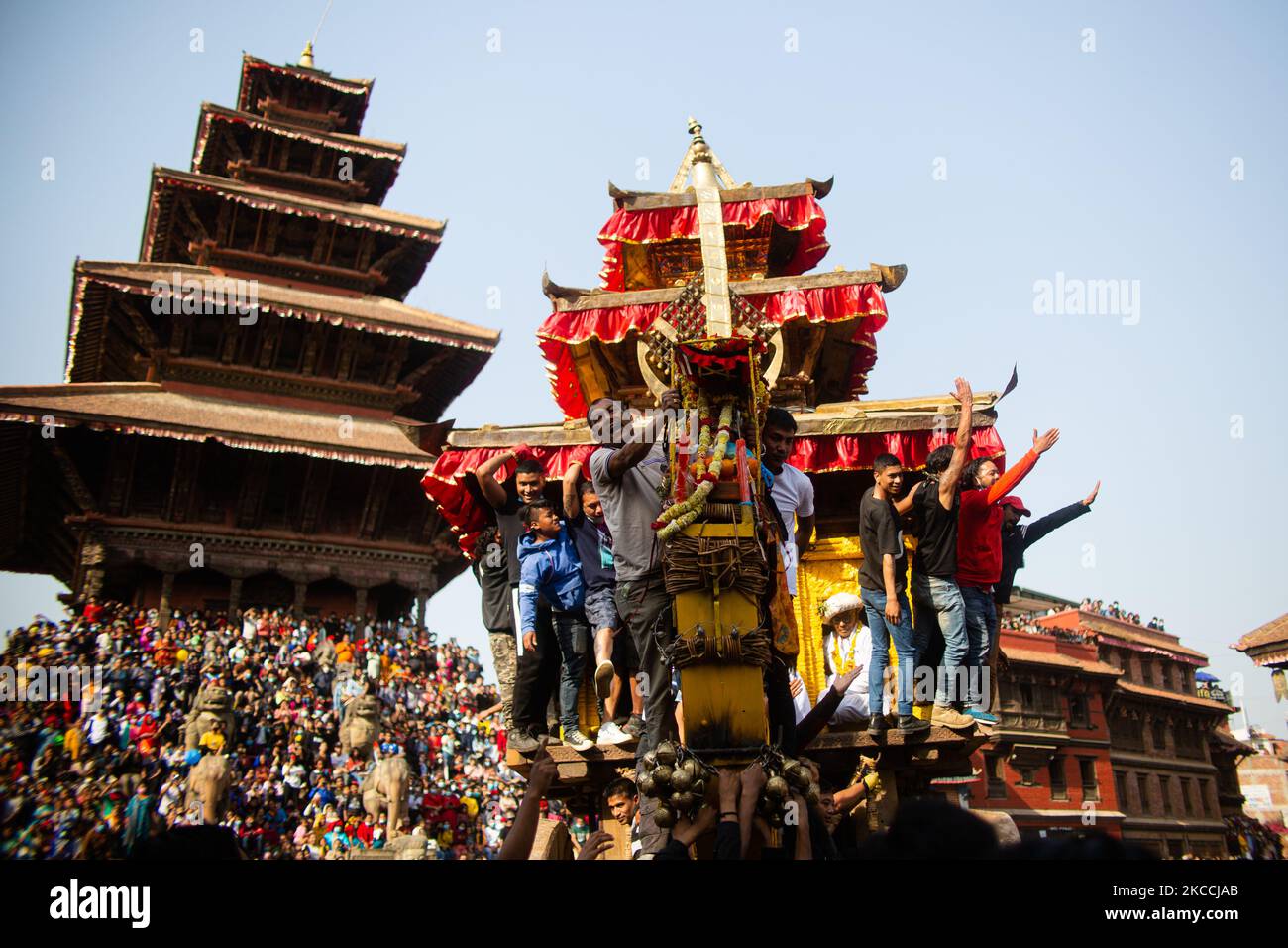 Nepalese devotees celebrate Bisket Jatra festival in Bhaktapur, Nepal ...