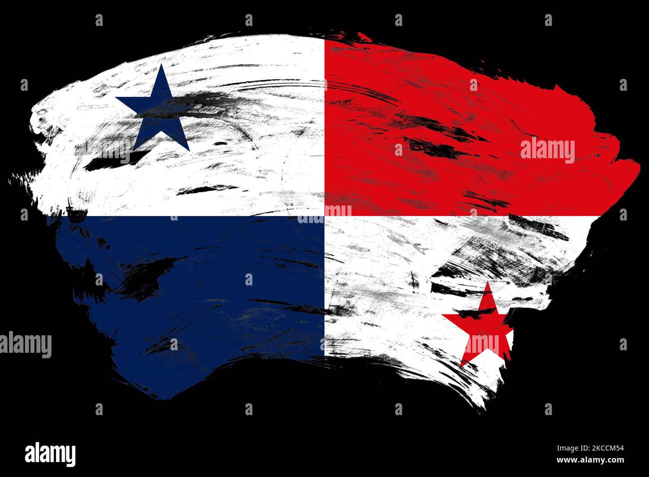 Panama flag on distressed black stroke brush background Stock Photo