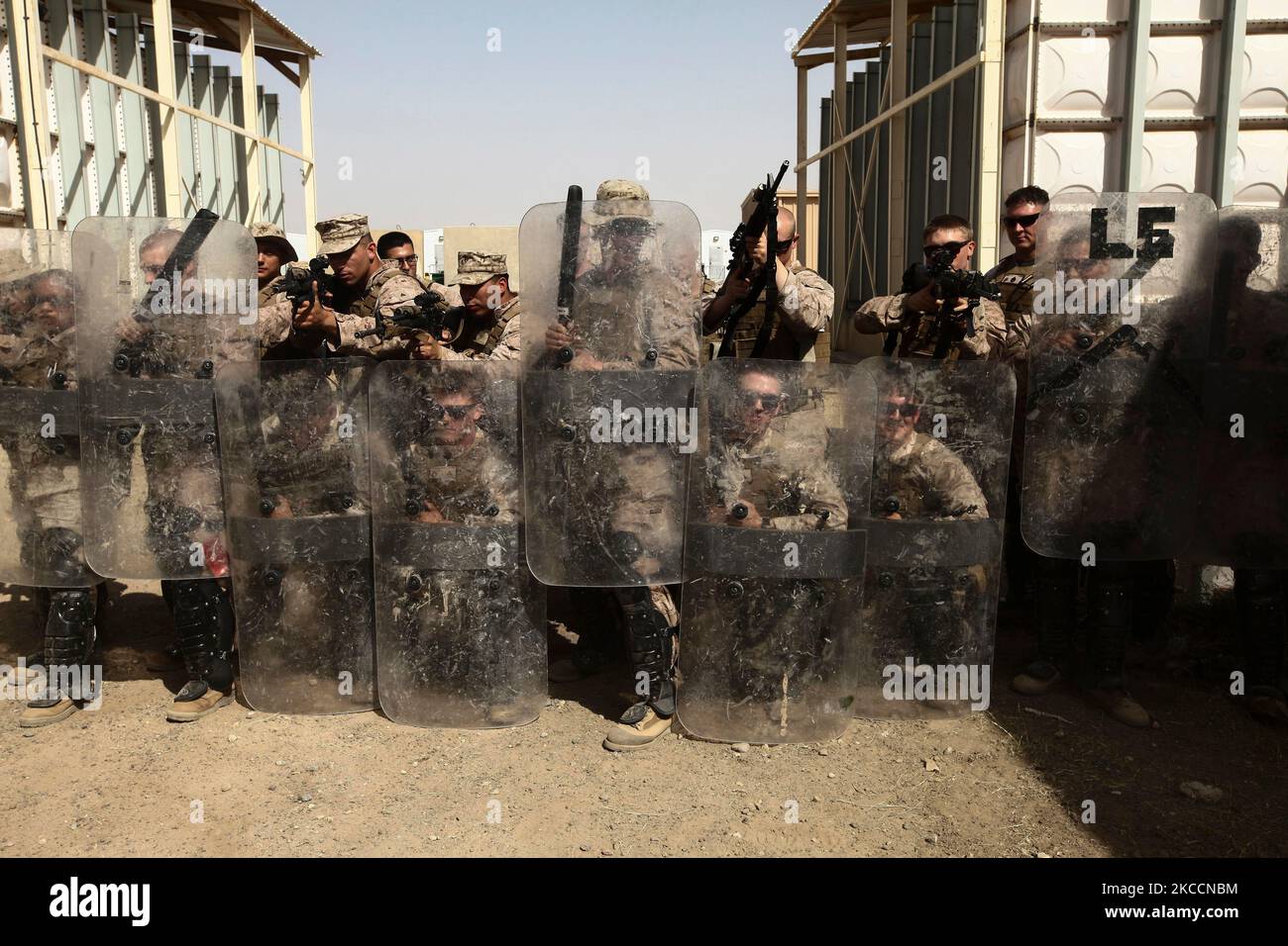 U.S. Marines participate in the riot control. Stock Photo