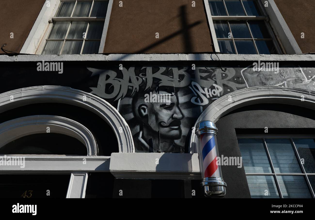 A closed barber shop in Dublin, during the COVID19 lockdown. On