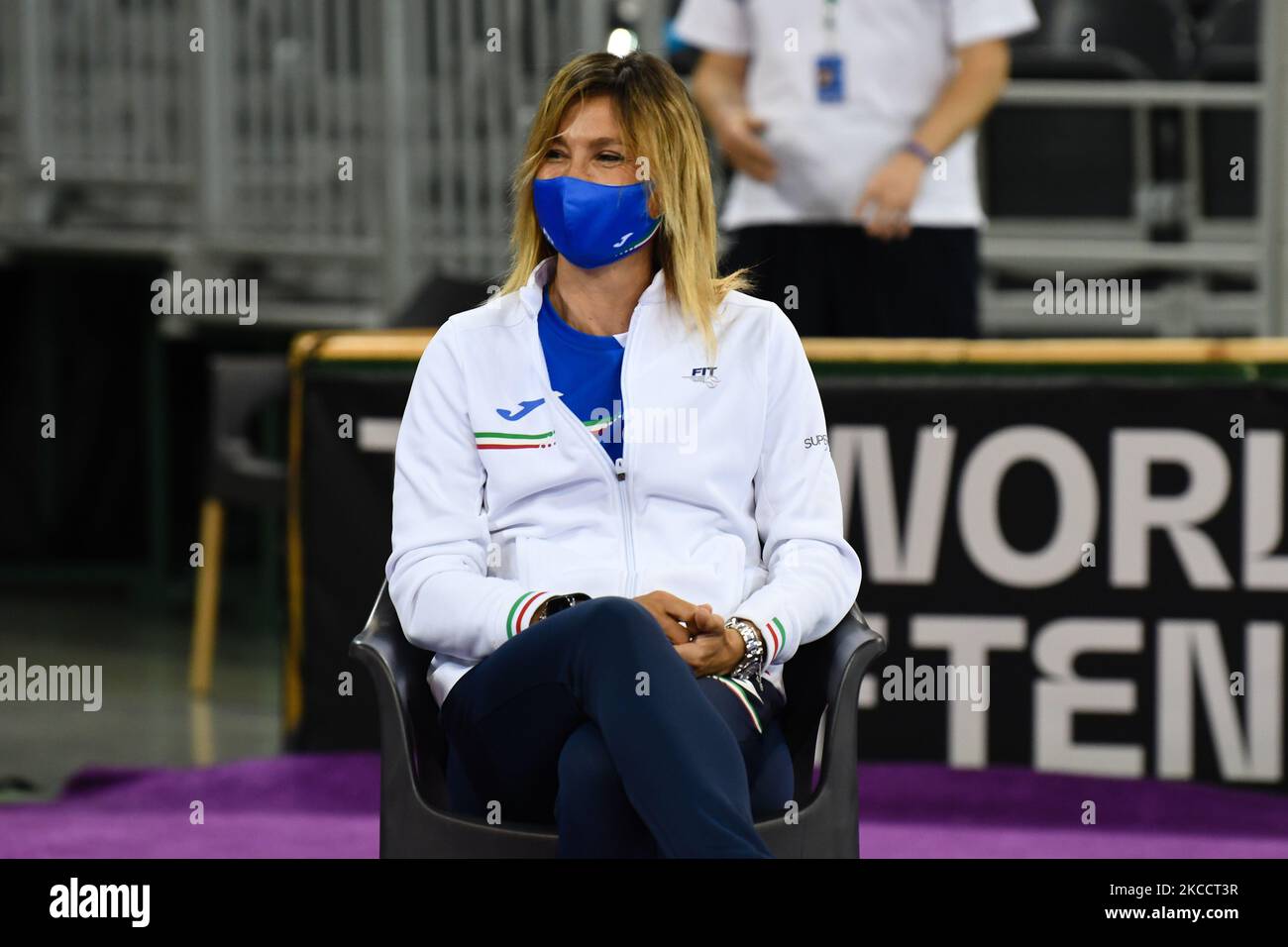 Italian captain Tathiana Garbin during the drawing lots for the Billie Jean King Cup Play-Offs match between Romania and Italy at Sala Polivalenta on April 15, 2021 in Cluj-Napoca, Romania (Photo by Flaviu Buboi/NurPhoto) Stock Photo