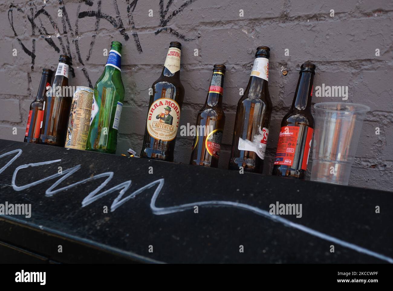 Empty beer bottles and beer cans seen in Rathmines, Dublin, during the