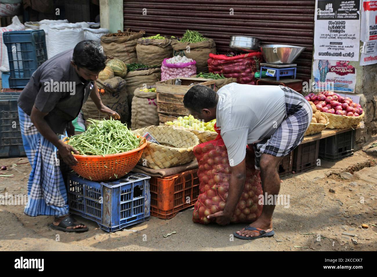 Fruits and vegetables being sold at the Chalai market in the city of Thiruvananthapuram (Trivandrum), Kerala, India. (Photo by Creative Touch Imaging Ltd./NurPhoto) Stock Photo