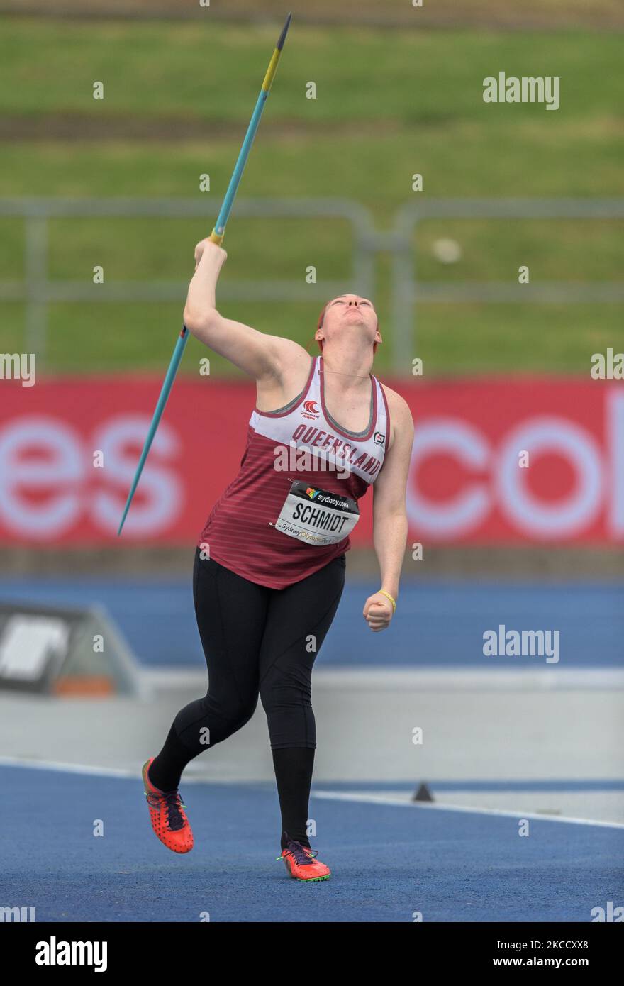 Samantha Schmidt of Queensland competes in the Women Ambulant Javelin Final during the Australian Track & Field Championships at Sydney Olympic Park Athletic Centre on April 17, 2021 in Sydney, Australia. (Photo by Izhar Khan/NurPhoto) Stock Photo