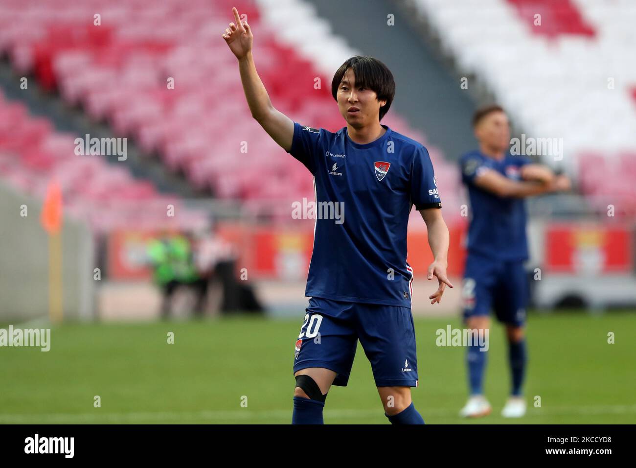 Kanya Fujimoto of Gil Vicente FC gestures during the Portuguese League football match between SL Benfica and Gil Vicente FC at the Luz stadium in Lisbon, Portugal on April 17, 2021. (Photo by Pedro FiÃºza/NurPhoto) Stock Photo