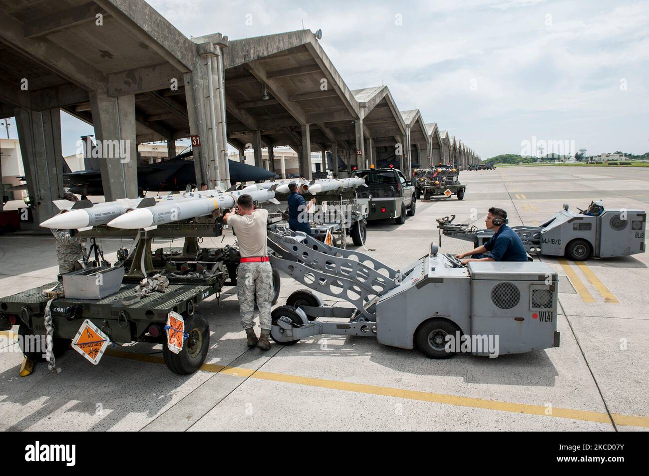 Maintainers prepare aircraft at Kadena Air Base, Japan. Stock Photo