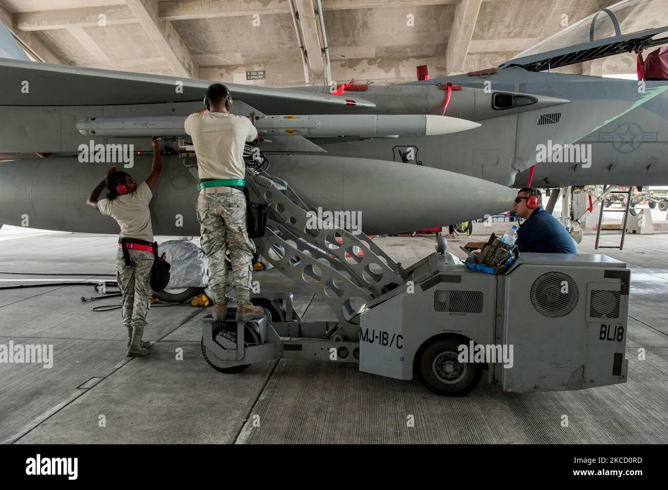 Maintainers prepare aircraft at Kadena Air Base, Japan. Stock Photo