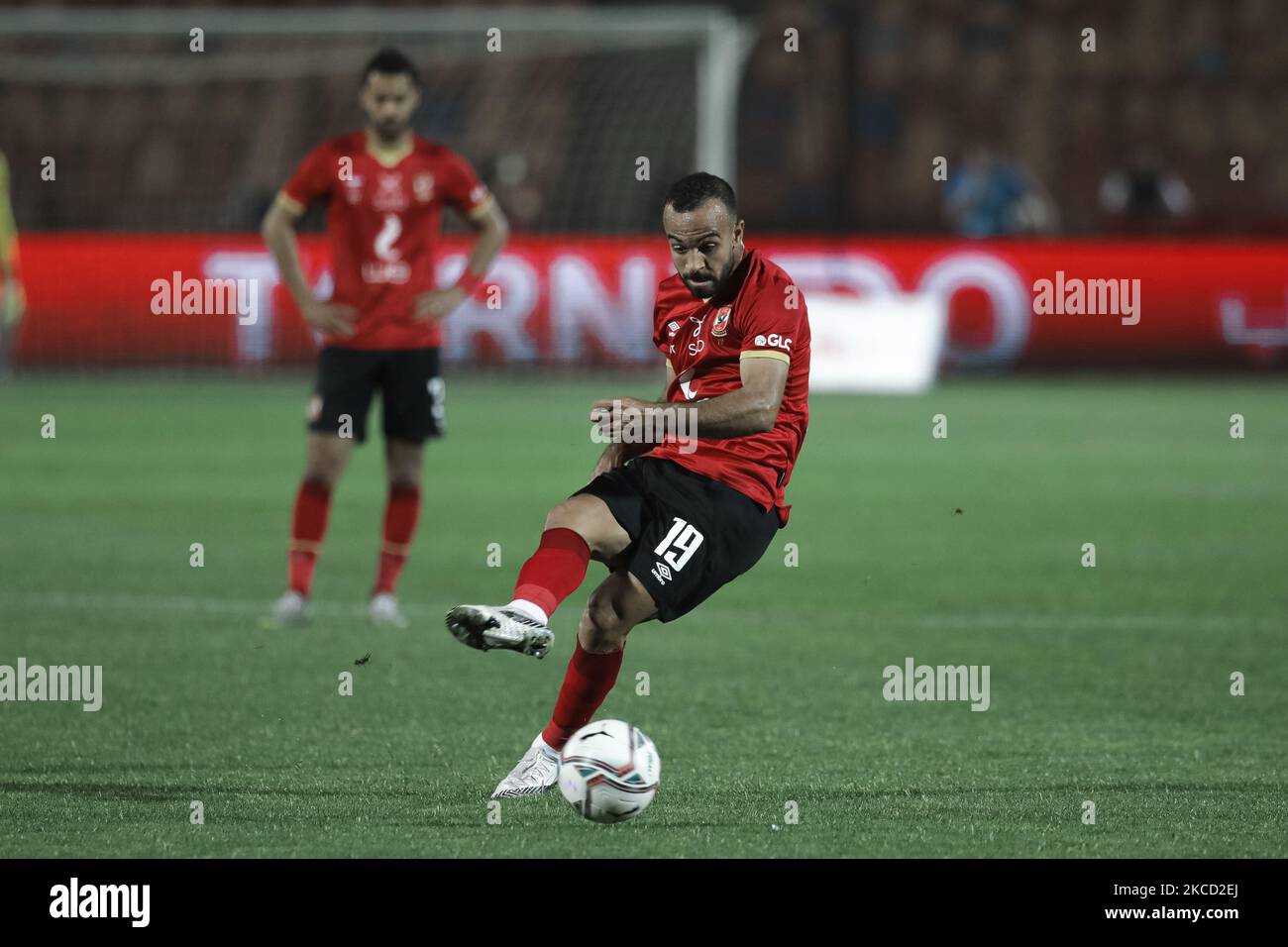 Mohamed Magdy Afsha of Al Ahly shot the goal during egypt League Match